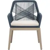 Loom Outdoor Dining Arm Chair in Blue Rope, Stone Fabric & Washed Teak (Set of 2)